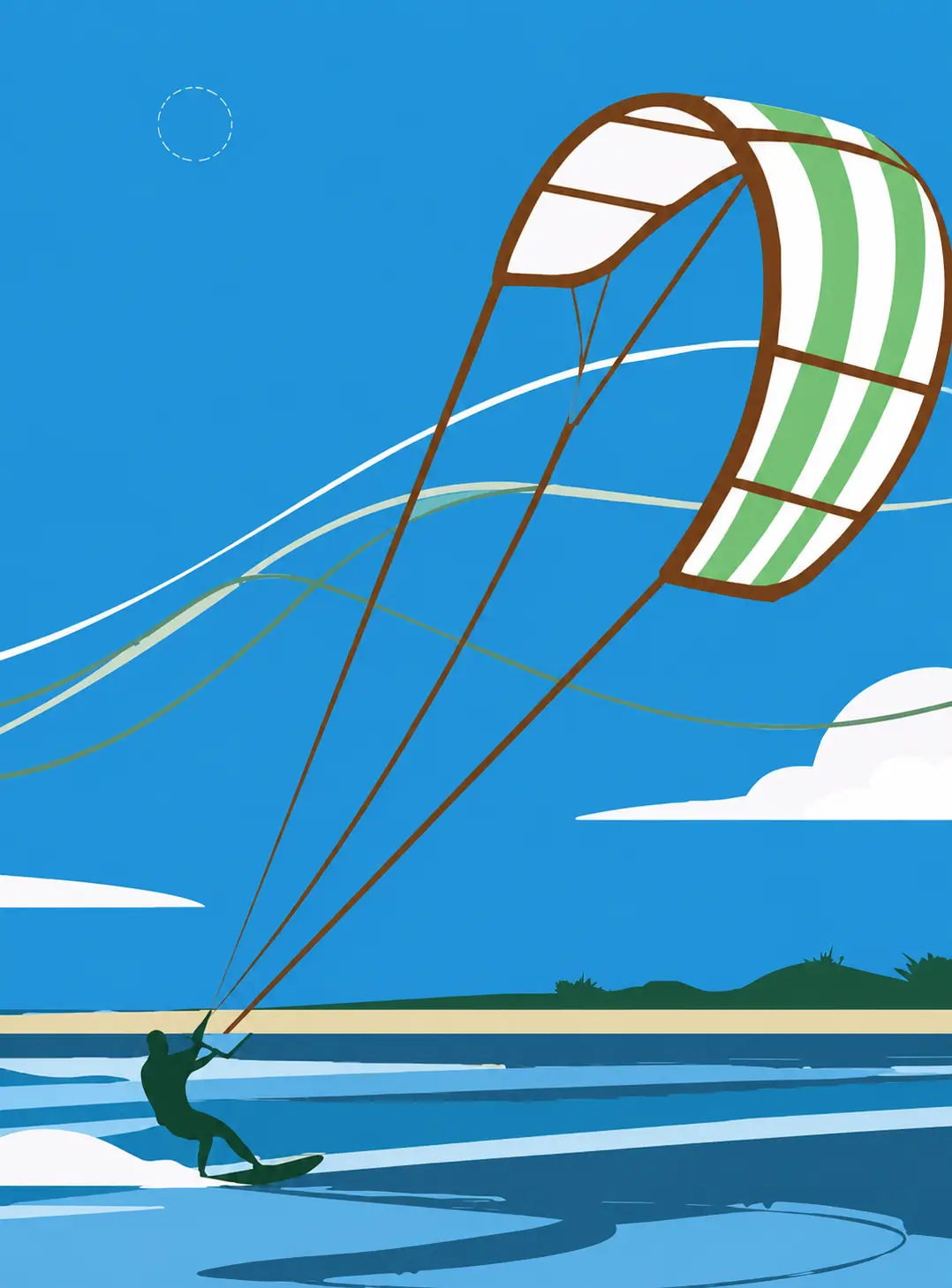 Illustration d'un kitesurfeur sur la plage d'Hardelot, sports nautiques sur la Côte d'Opale